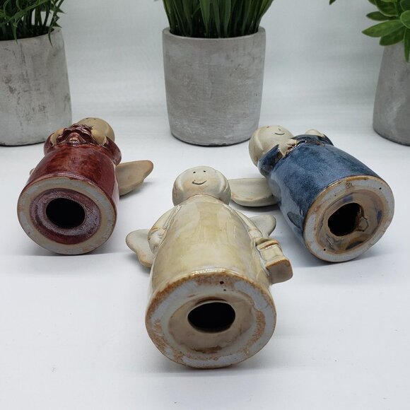 Ceramic or Pottery Red Cream Blue Vintage 3pc Angel Set - Picture 6 of 11